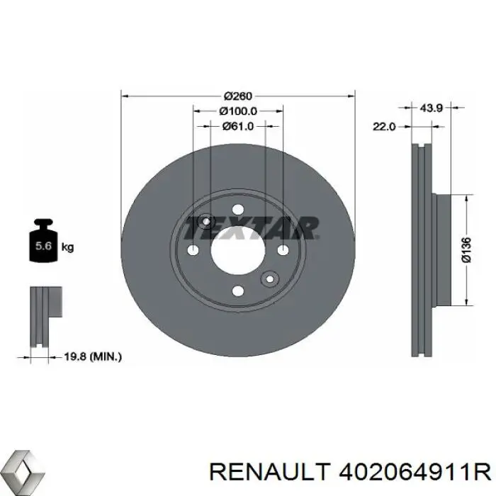 Freno de disco delantero 402064911R Renault (RVI)