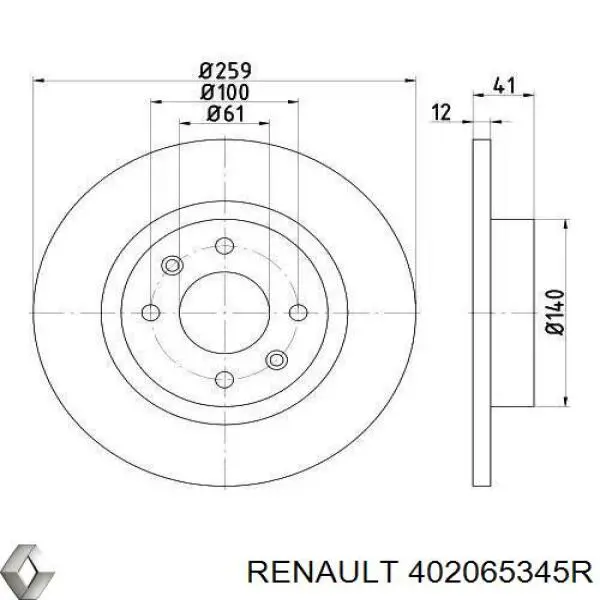 Диск тормозной передний Renault (RVI) 402065345R
