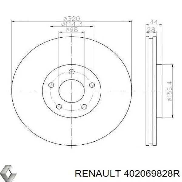 402069828R Renault (RVI) disco do freio dianteiro