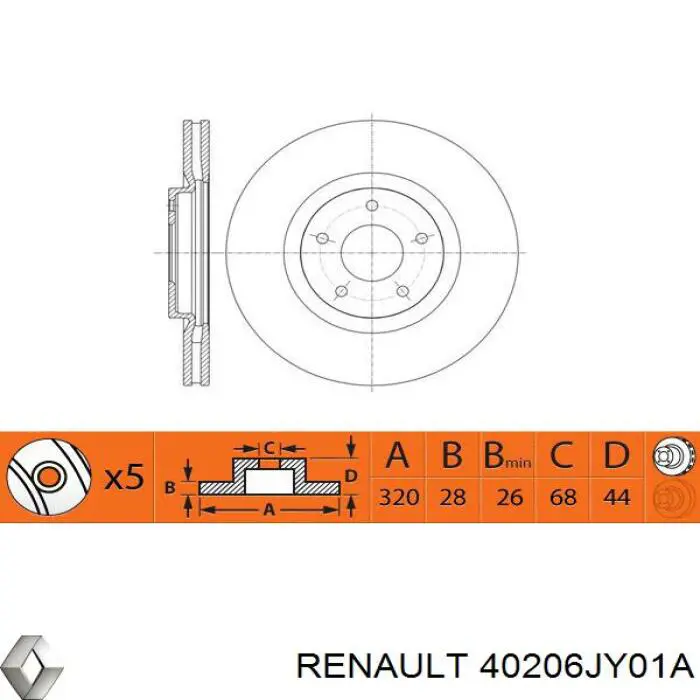 40206JY01A Renault (RVI) диск тормозной передний