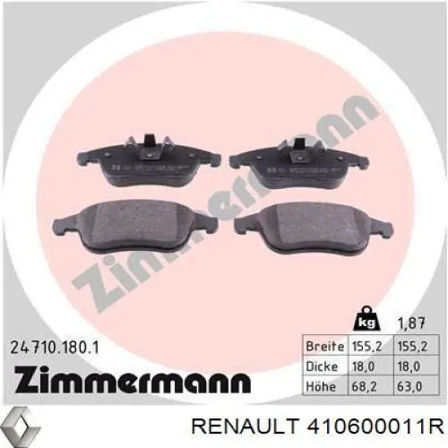 Передние тормозные колодки 410600011R Renault (RVI)