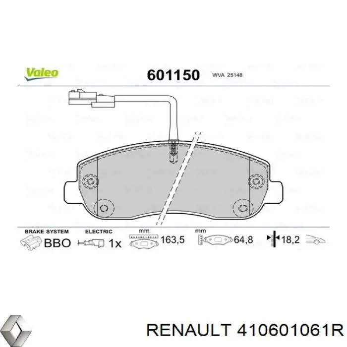 Передние тормозные колодки 410601061R Renault (RVI)