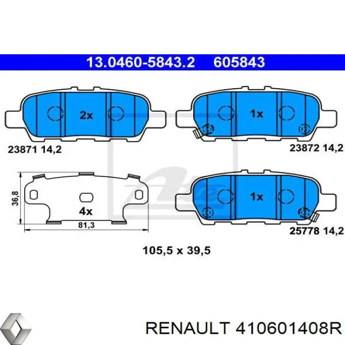Sapatas do freio traseiras de disco Renault (RVI) 410601408R