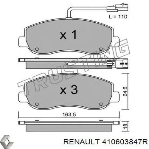 Купить 410603847R Renault (RVI) Колодки тормозные