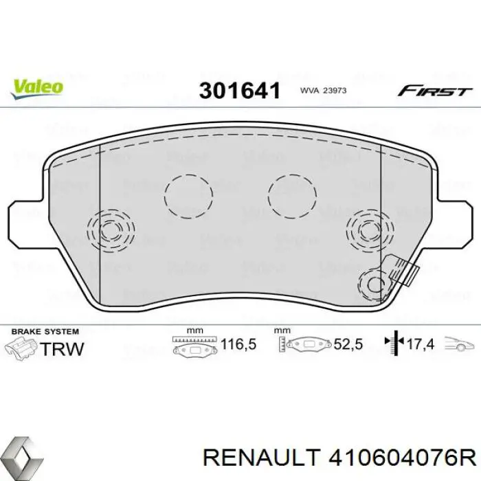 410604076R Renault (RVI) Колодки передние