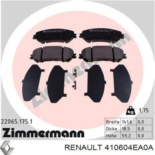 Купить 410604EA0A Renault (RVI) Колодки тормозные