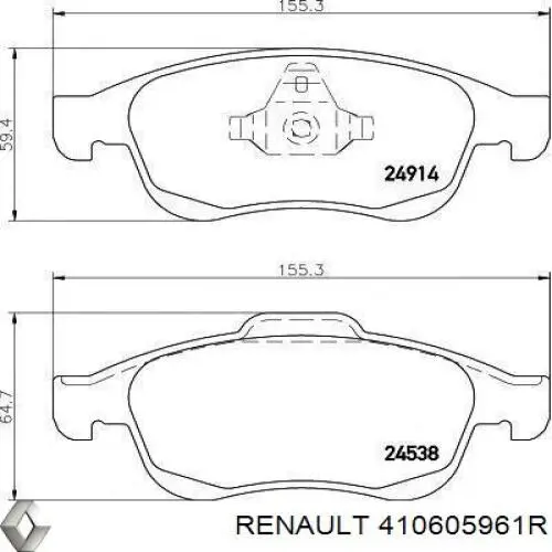 Передние тормозные колодки 410605961R Renault (RVI)