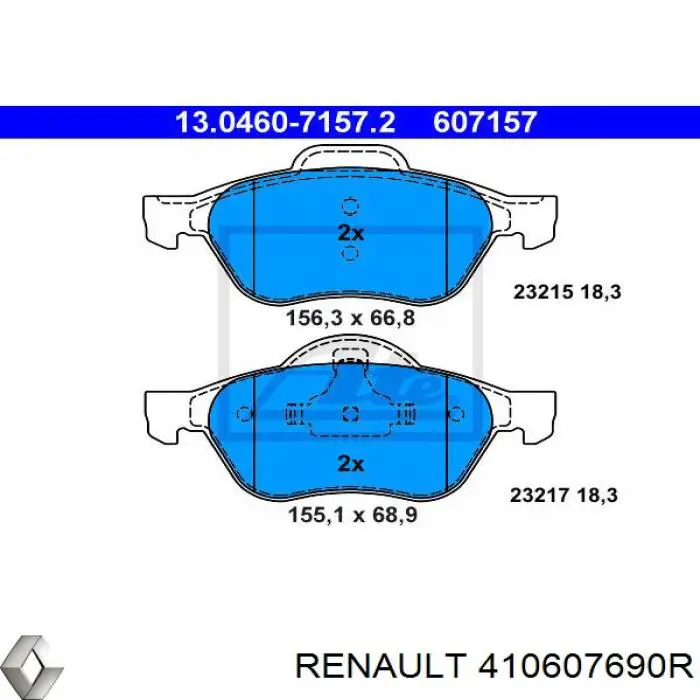 Передние тормозные колодки 410607690R Renault (RVI)