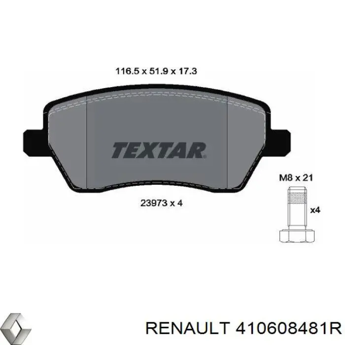 Передние тормозные колодки 410608481R Renault (RVI)