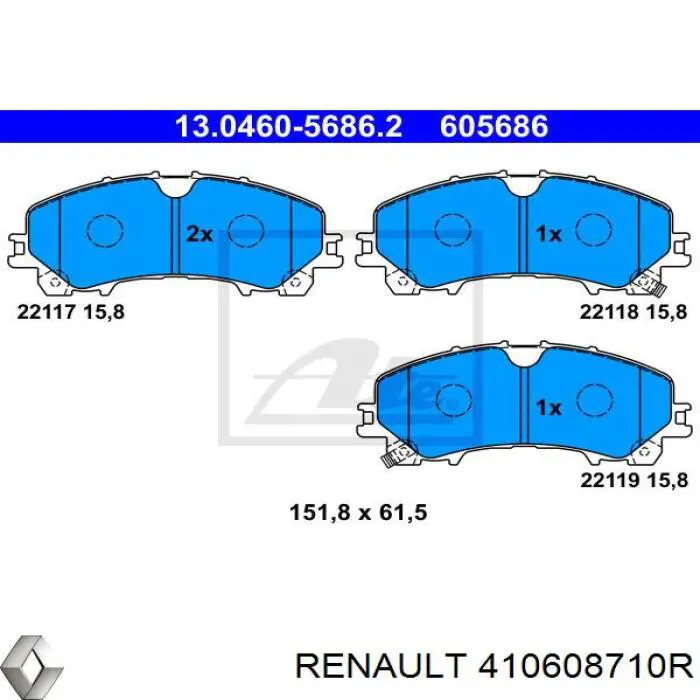 Pastillas de freno delanteras 410608710R Renault (RVI)