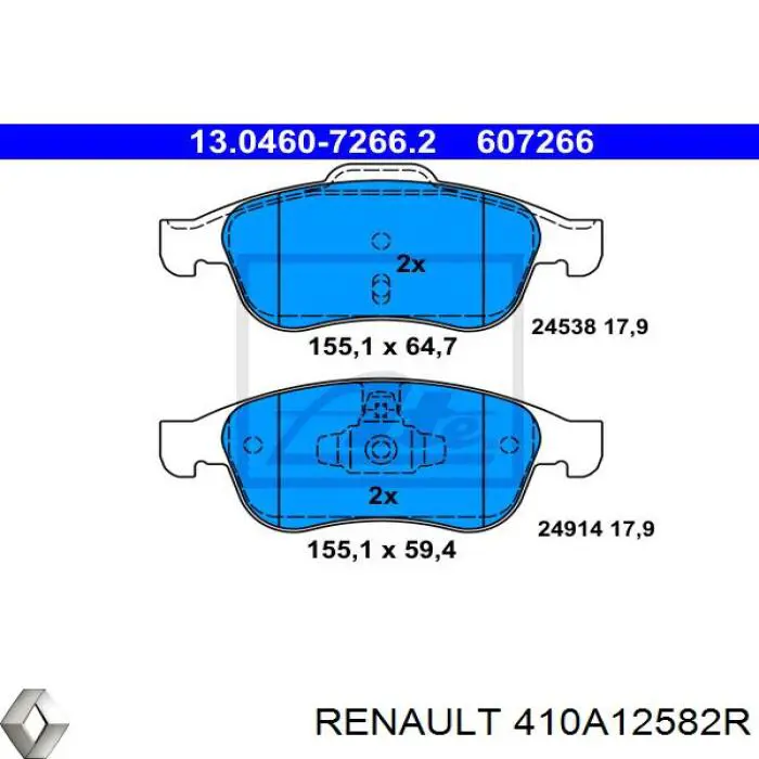 Передние тормозные колодки 410A12582R Renault (RVI)