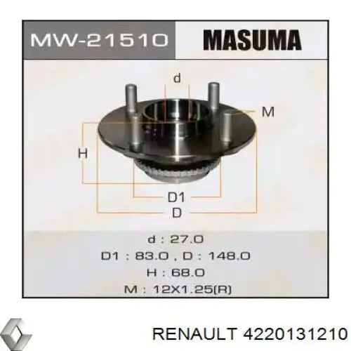 Ступица задняя 4220131210 Renault (RVI)