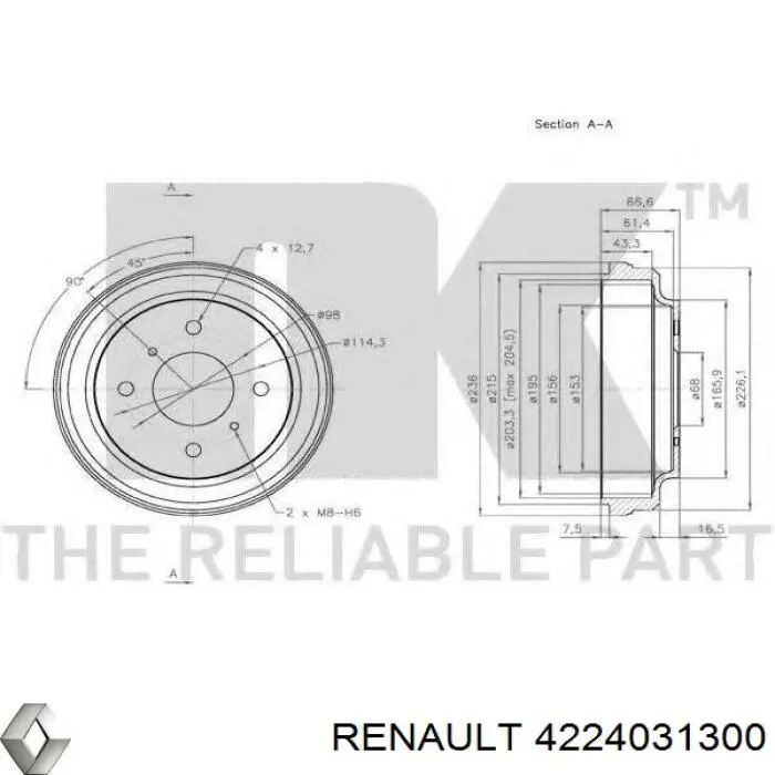 Купить 4224031300 Renault (RVI) Тормозной барабан