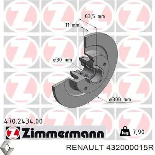 Задний тормозной диск Renault (RVI) 432000015R цена, от 125.35 USD