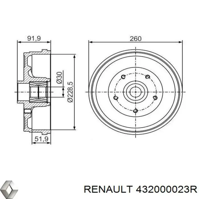 Барабан тормозной задний Renault (RVI) 432000023R цена, от 31.57 USD