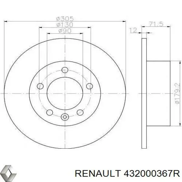 432000367R Renault (RVI) disco do freio traseiro
