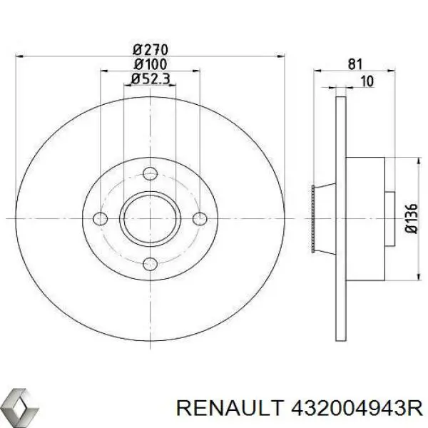432004943R Renault (RVI) disco do freio traseiro