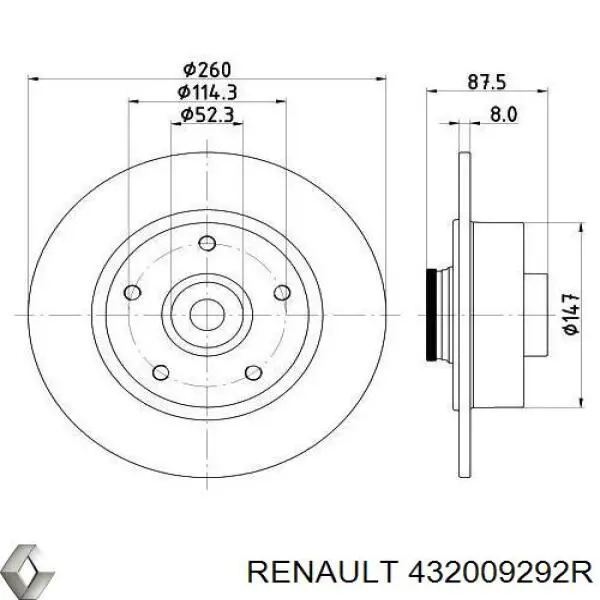 Задний тормозной диск Renault (RVI) 432009292R цена, от 100.49 USD