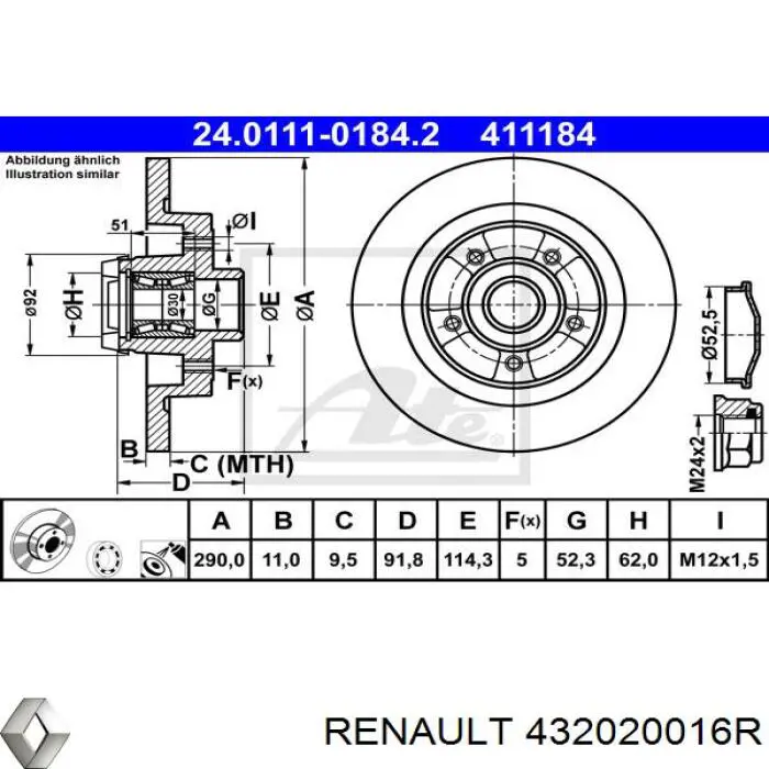 432020016R Renault (RVI) тормозные диски