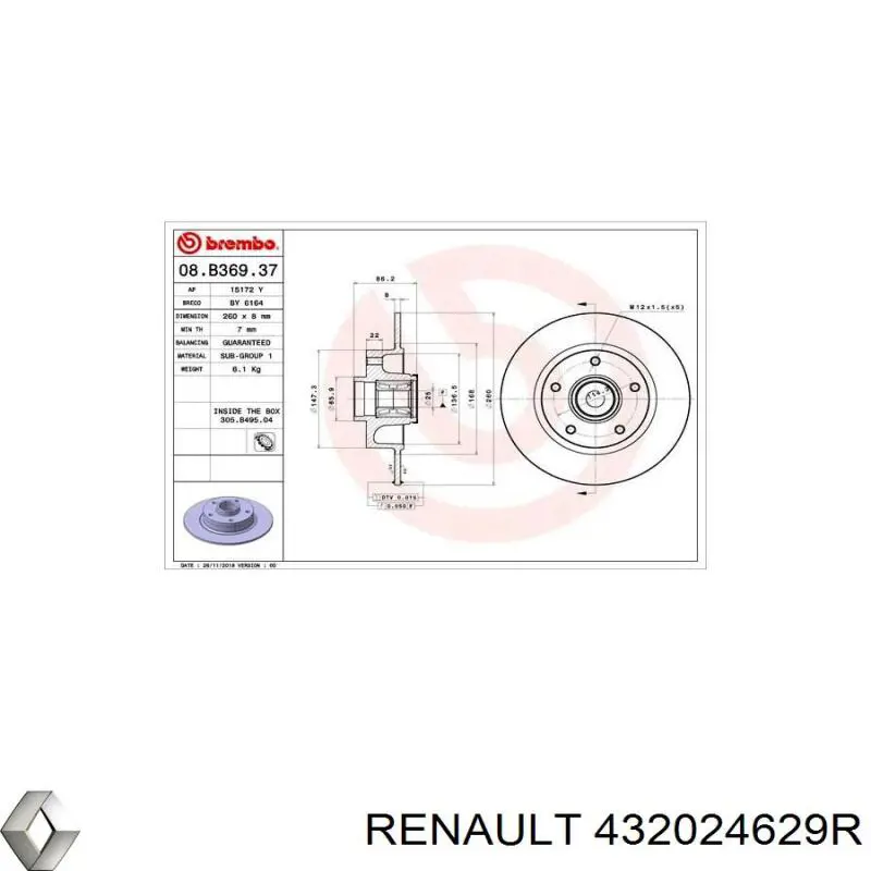 432024629R Renault (RVI) disco do freio traseiro