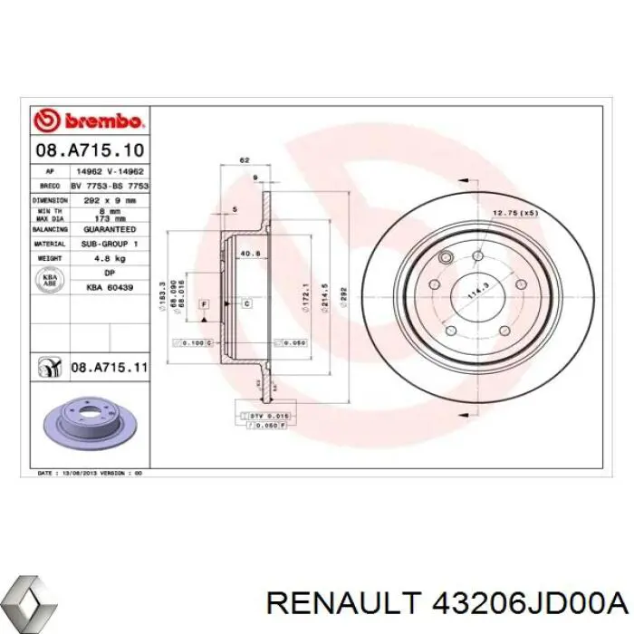 43206JD00A Renault (RVI) тормозные диски