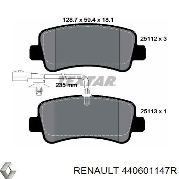 Pastillas de freno traseras 440601147R Renault (RVI)