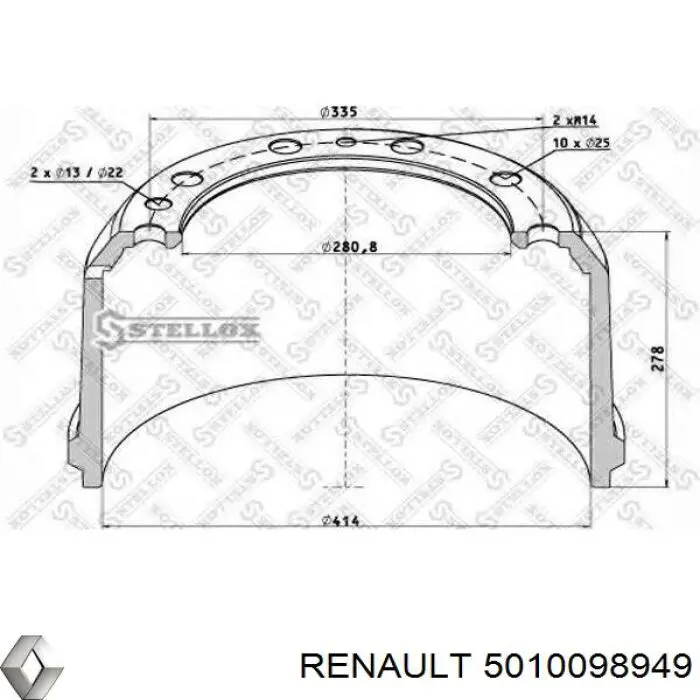 5010098949 Renault (RVI) Тормозной барабан