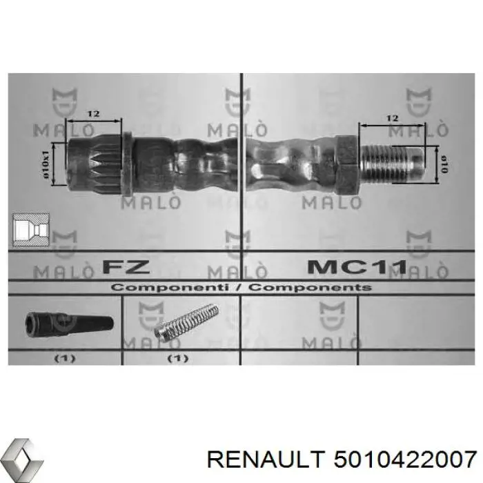 Шланг тормозной передний Renault (RVI) 5010422007 цена, от 9.39 USD