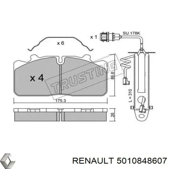 5010848607 Renault (RVI) передние тормозные колодки