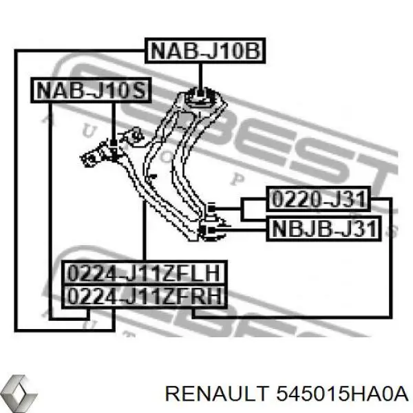 545015HA0A Renault (RVI) Рычаг передней подвески нижний левый