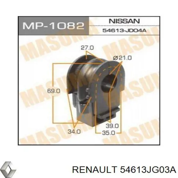 54613JG03A Renault (RVI) Bucha de estabilizador dianteiro