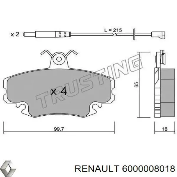 6000008018 Renault (RVI) колодки тормозные передние дисковые