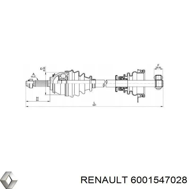Левая полуось 6001547028 Renault (RVI)