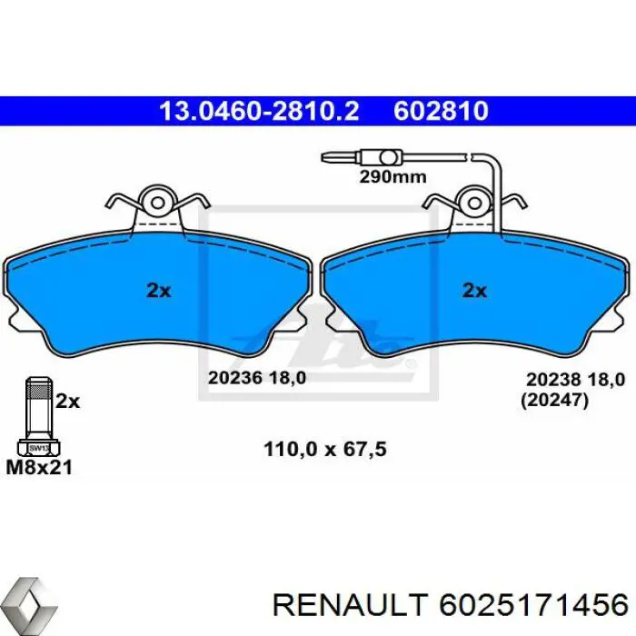 Передние тормозные колодки 6025171456 Renault (RVI)