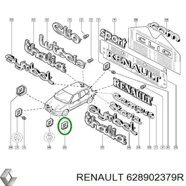 Эмблема решетки радиатора на Renault Clio II 