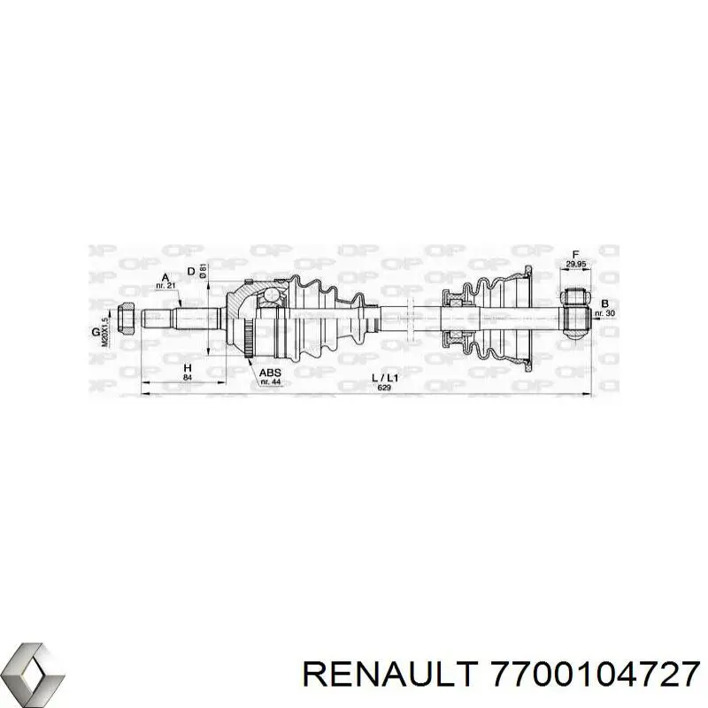 Полуось (привод) передняя левая 7700104727 Renault (RVI)