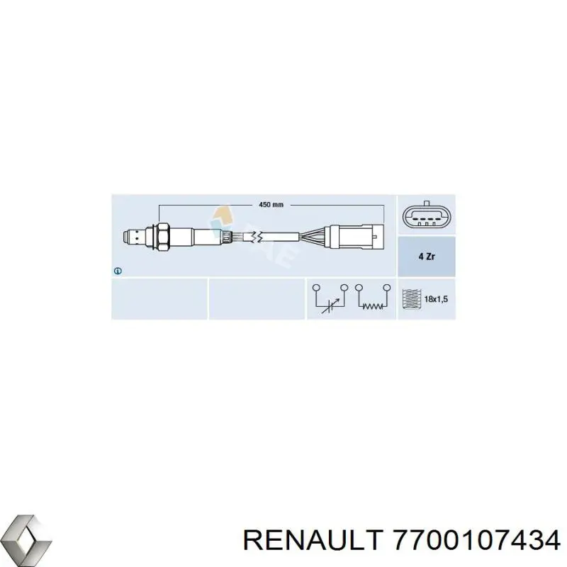 Лямбда датчик кислорода Renault (RVI) 7700107434 цена, от 39.09 USD