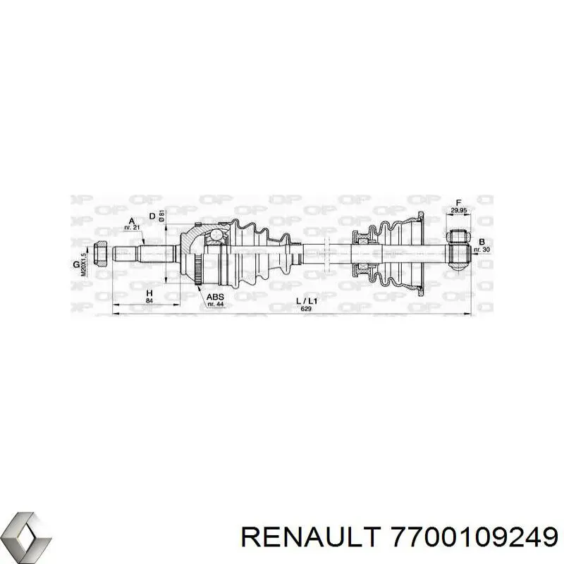 Полуось (привод) передняя правая 7700109249 Renault (RVI)