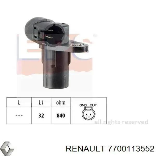 Датчик положения коленвала Renault (RVI) 7700113552