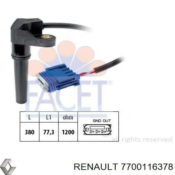 Sensor de velocidad 7700116378 Renault (RVI)