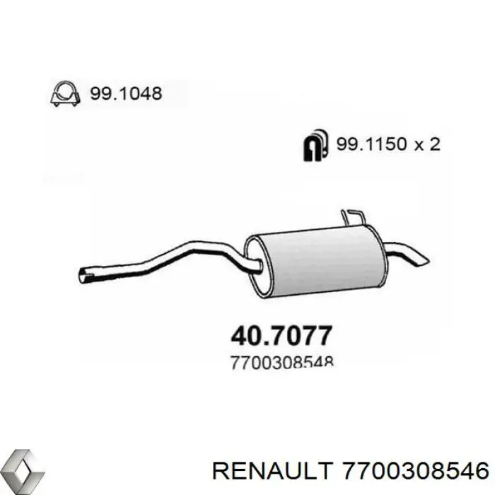Выхлоп задний Renault (RVI) 7700308546 цена, от 50.82 USD