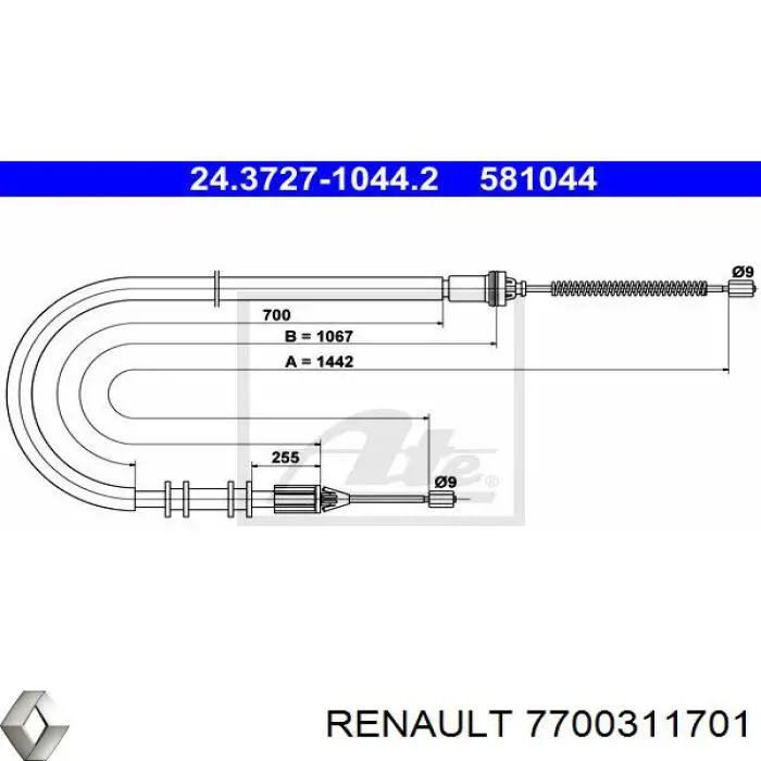 7700311701 Renault (RVI) трос ручного тормоза задний правый