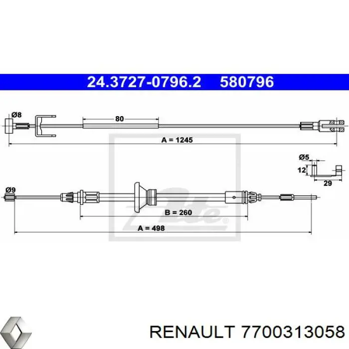 Трос ручного тормоза промежуточный 7700313058 Renault (RVI)