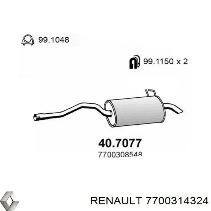 Выхлоп задний Renault (RVI) 7700314324 цена, от 51.31 USD