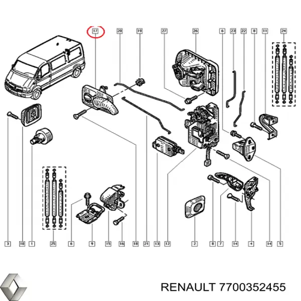 7700352455 Renault (RVI) ручка двери боковой (сдвижной внутренняя правая)