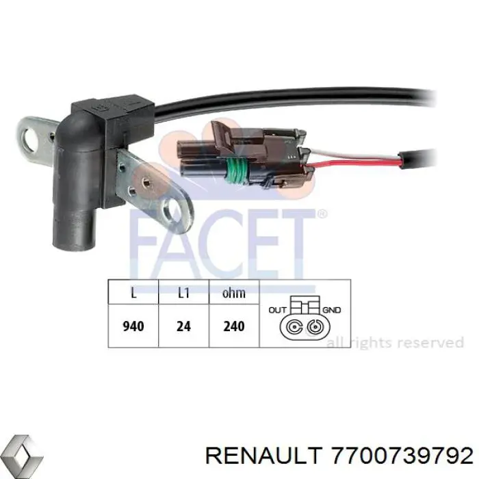 Sensor de posición del cigüeñal 7700739792 Renault (RVI)