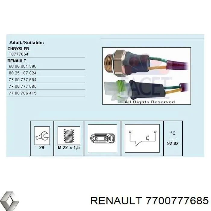 Купить 7700777685 Renault (RVI) Датчик включения вентилятора радиатора 