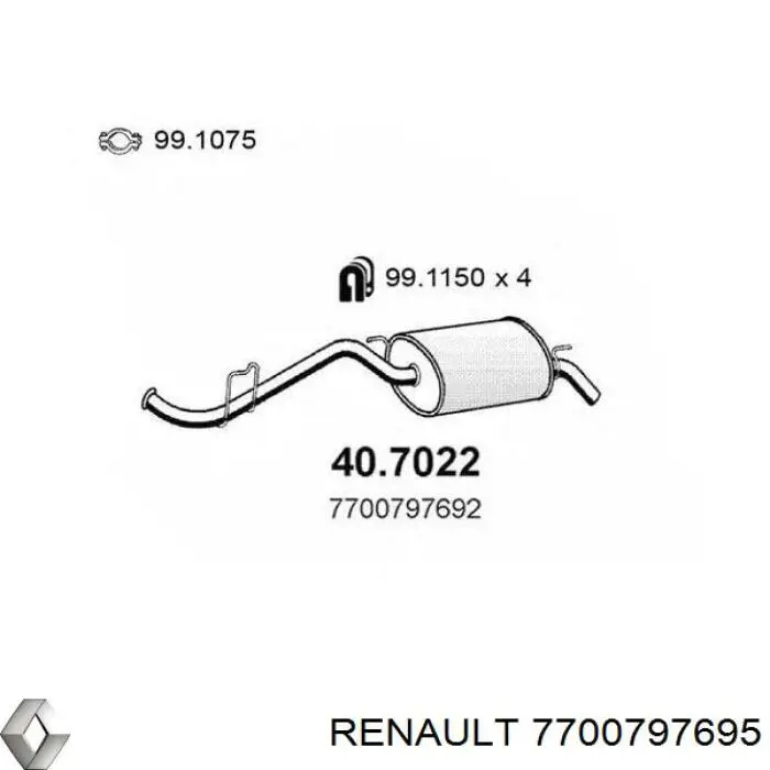 Глушитель задний 7700797695 Renault (RVI)