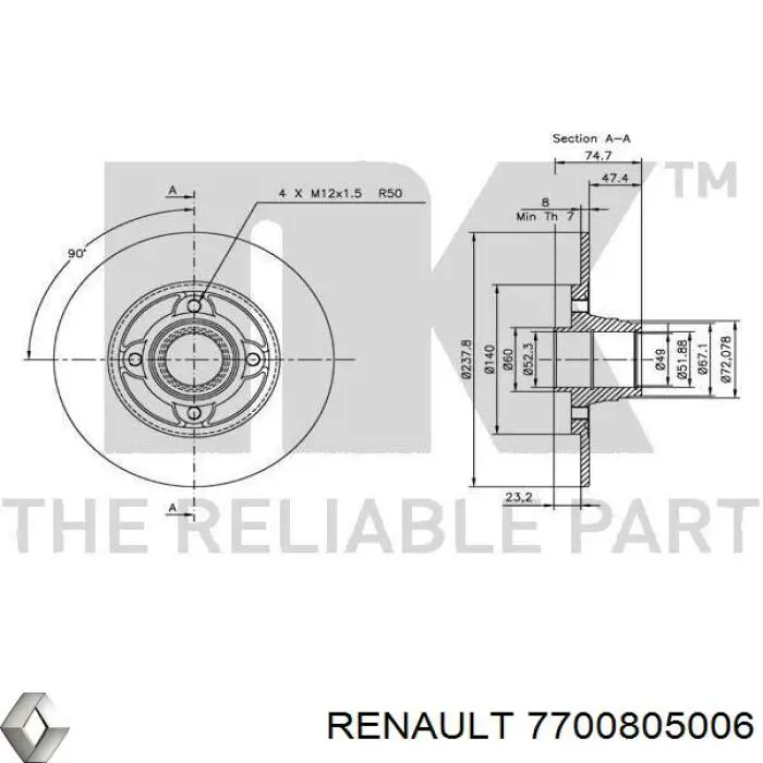 Купить 7700805006 Renault (RVI) Диск тормозной задний