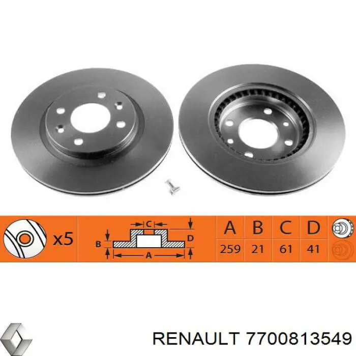 Передние тормозные диски 7700813549 Renault (RVI)